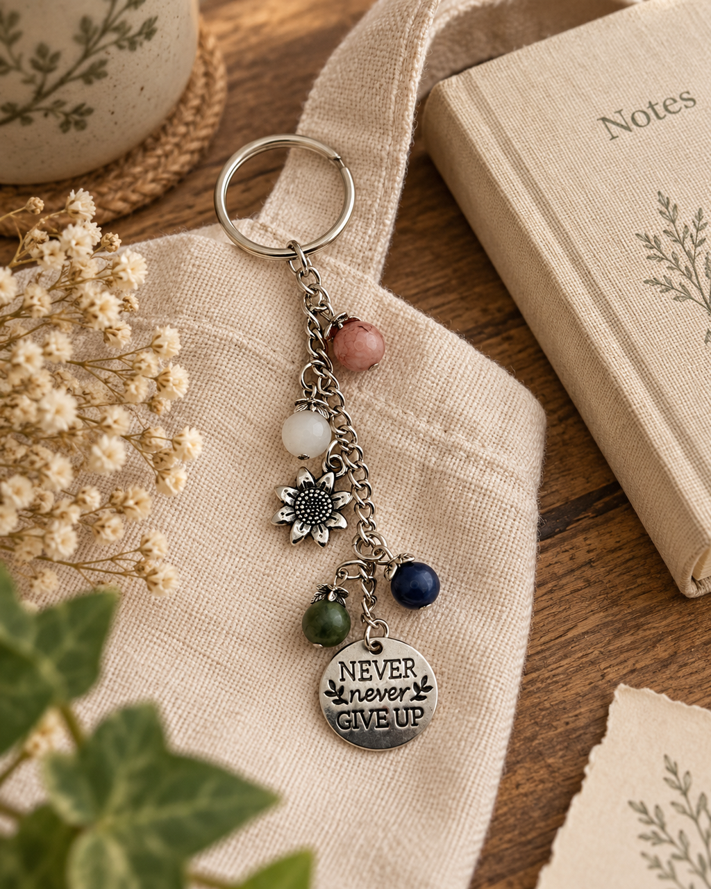 Never Give Up Garden Keychain