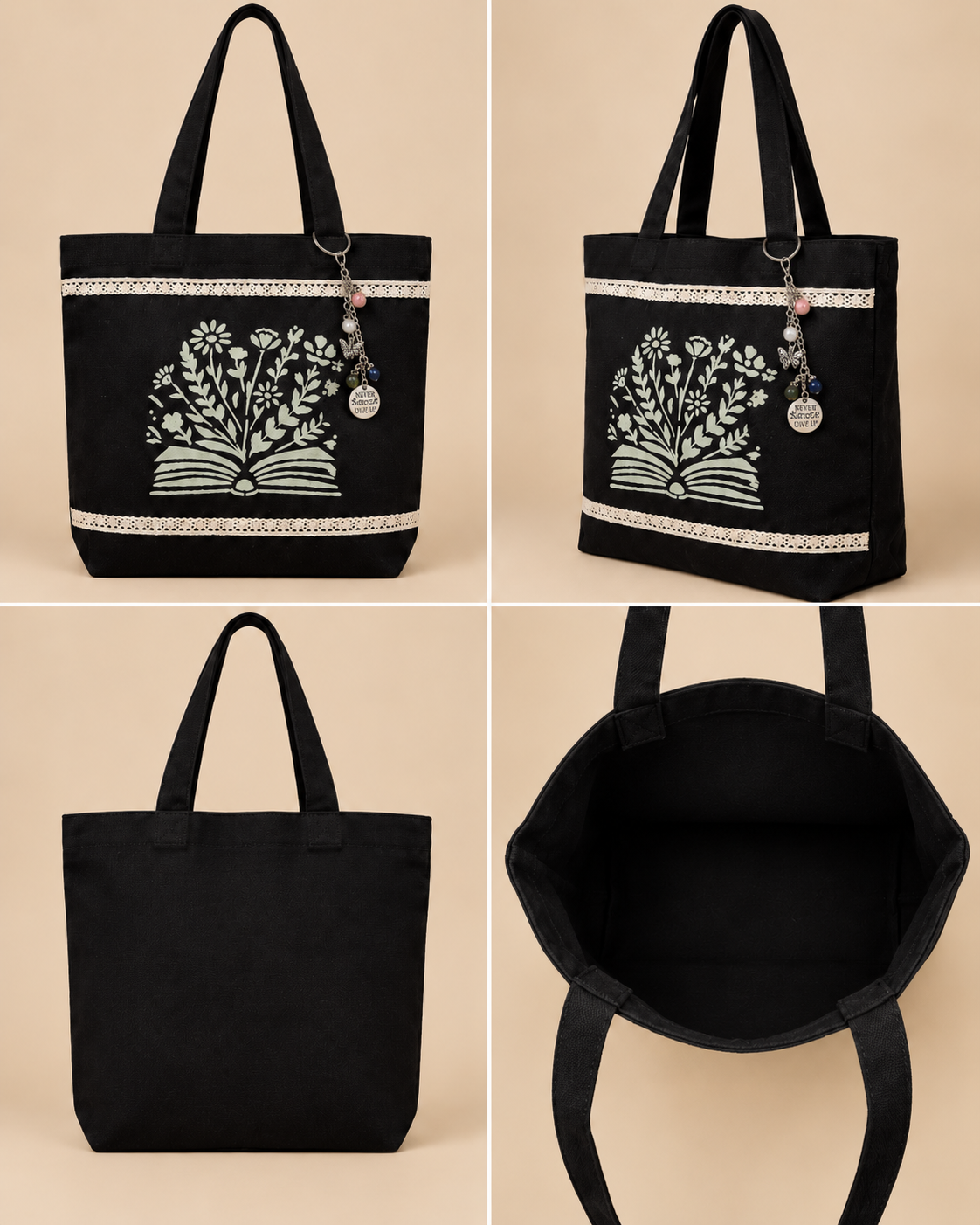 Pages in Bloom Tote — Black