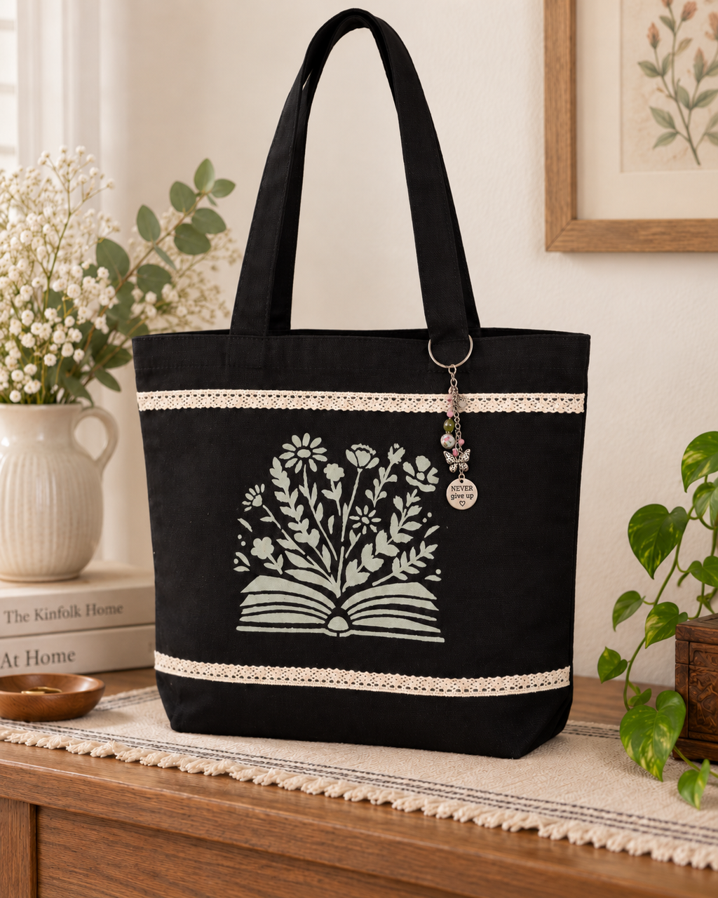 Pages in Bloom Tote — Black