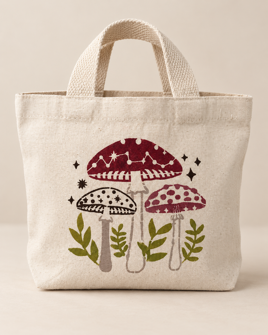 Storybook Mushroom Trio Tote — Natural