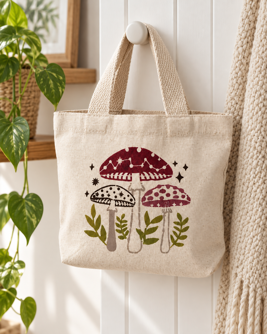 Storybook Mushroom Trio Tote — Natural