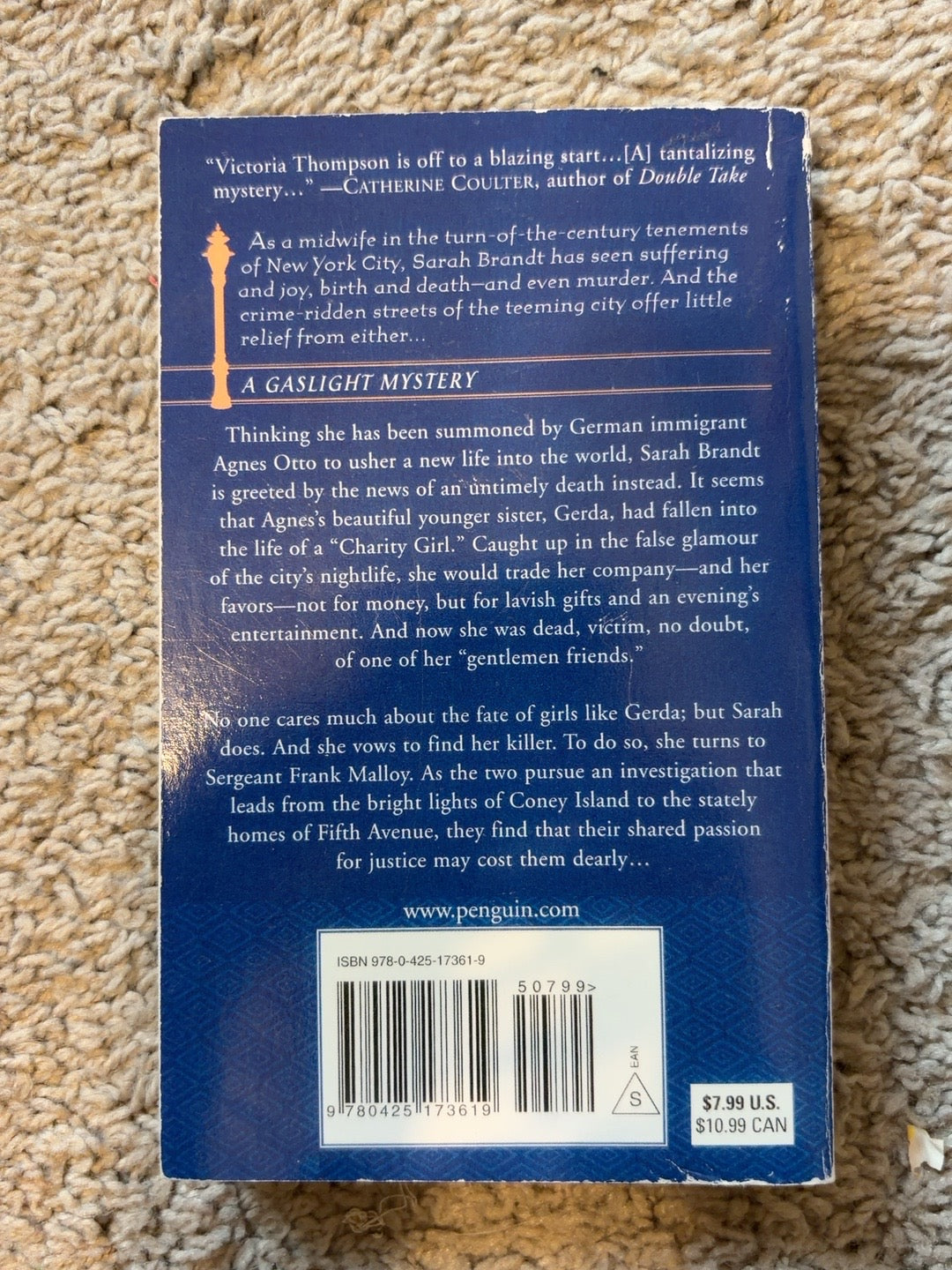 Murder on St. Mark's Place by Victoria Thompson — actual used copy, back cover