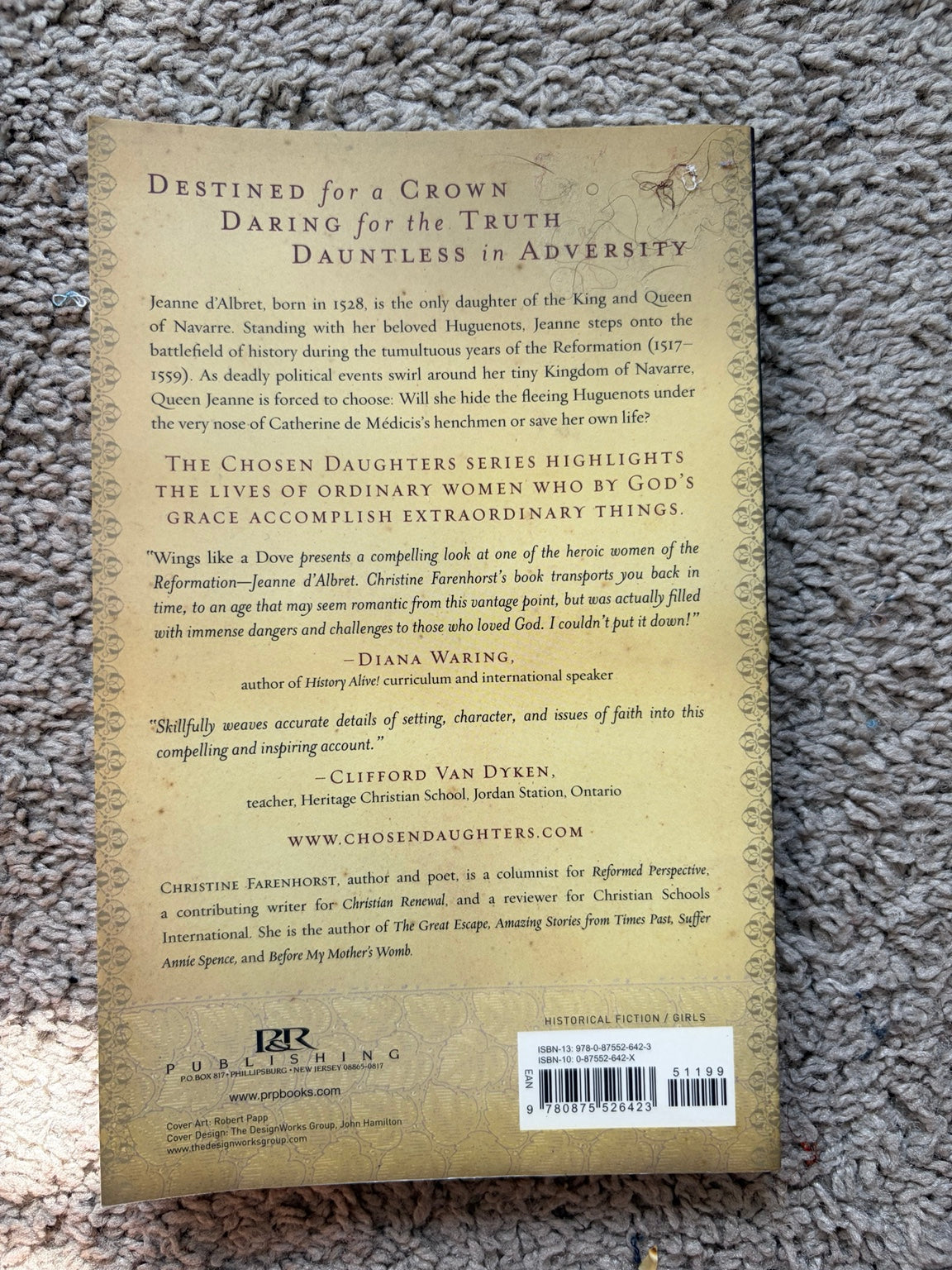 Wings Like a Dove by Christine Farenhorst — actual used copy, back cover