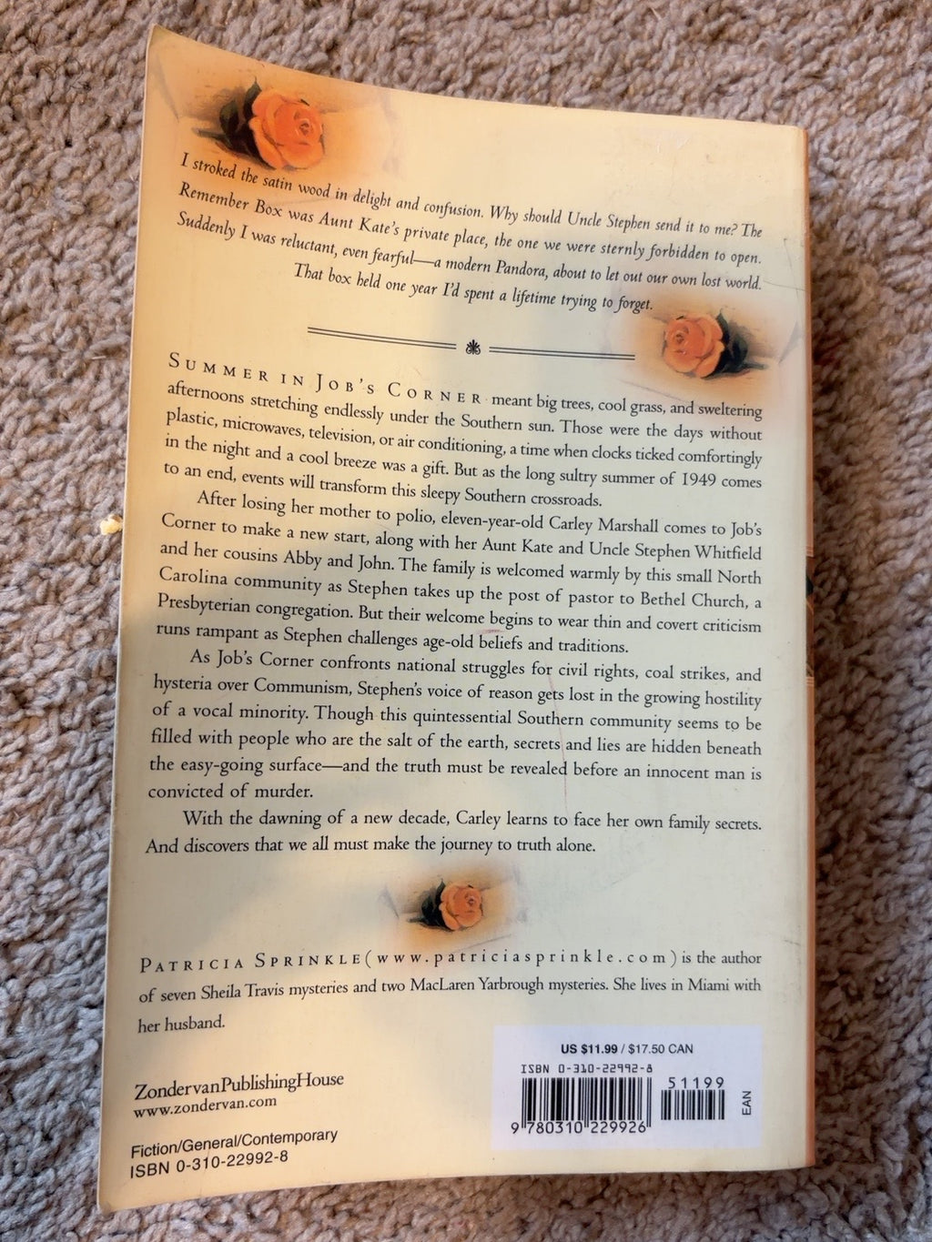 The Remember Box by Patricia Sprinkle — actual used copy, back cover