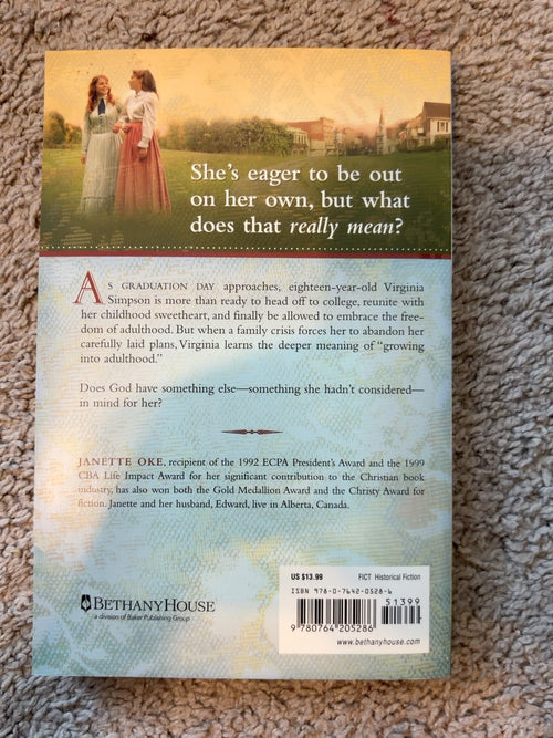 A Searching Heart by Janette Oke — actual used copy, back cover