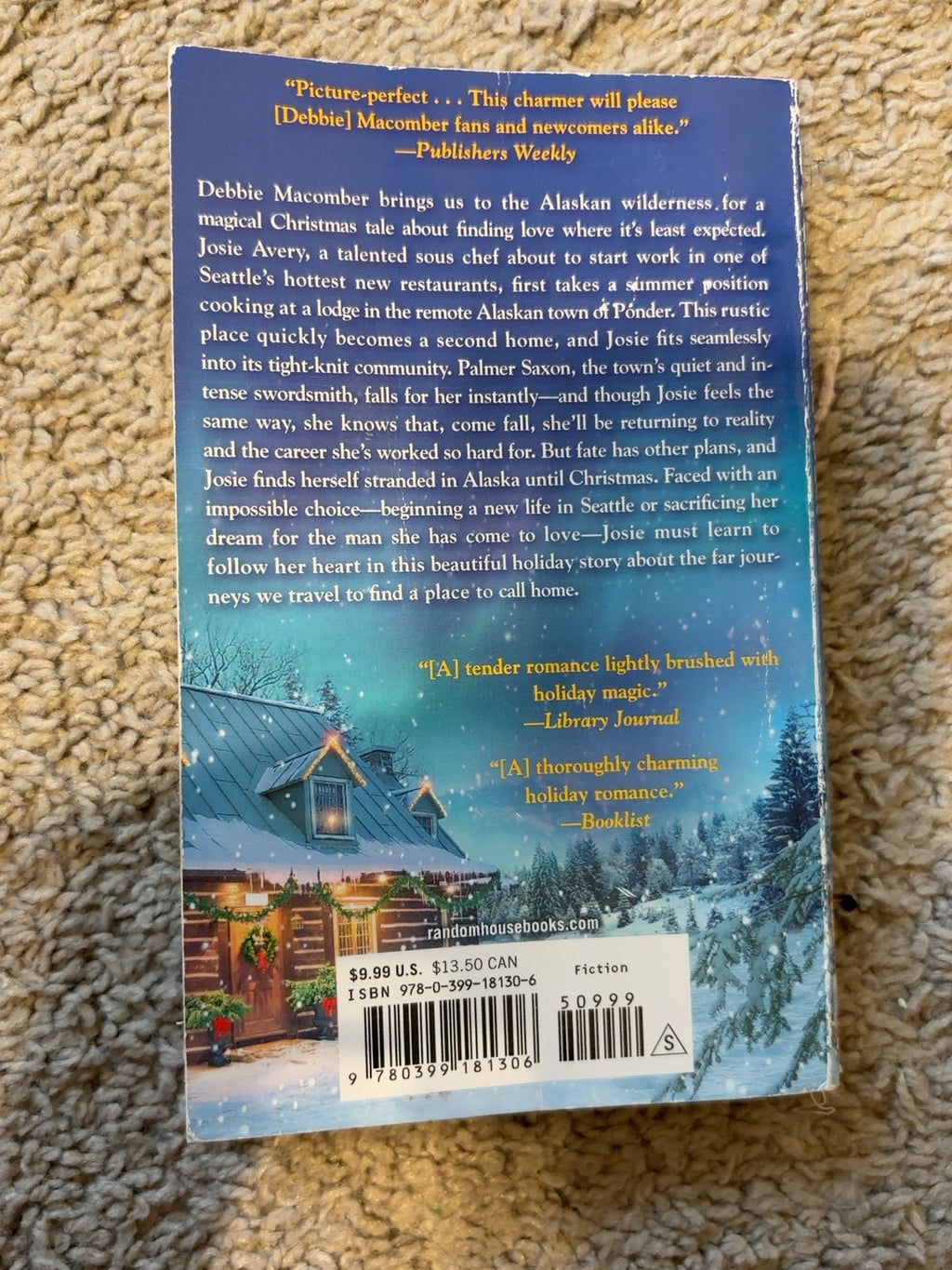 Alaskan Holiday by Debbie Macomber — actual used copy, back cover