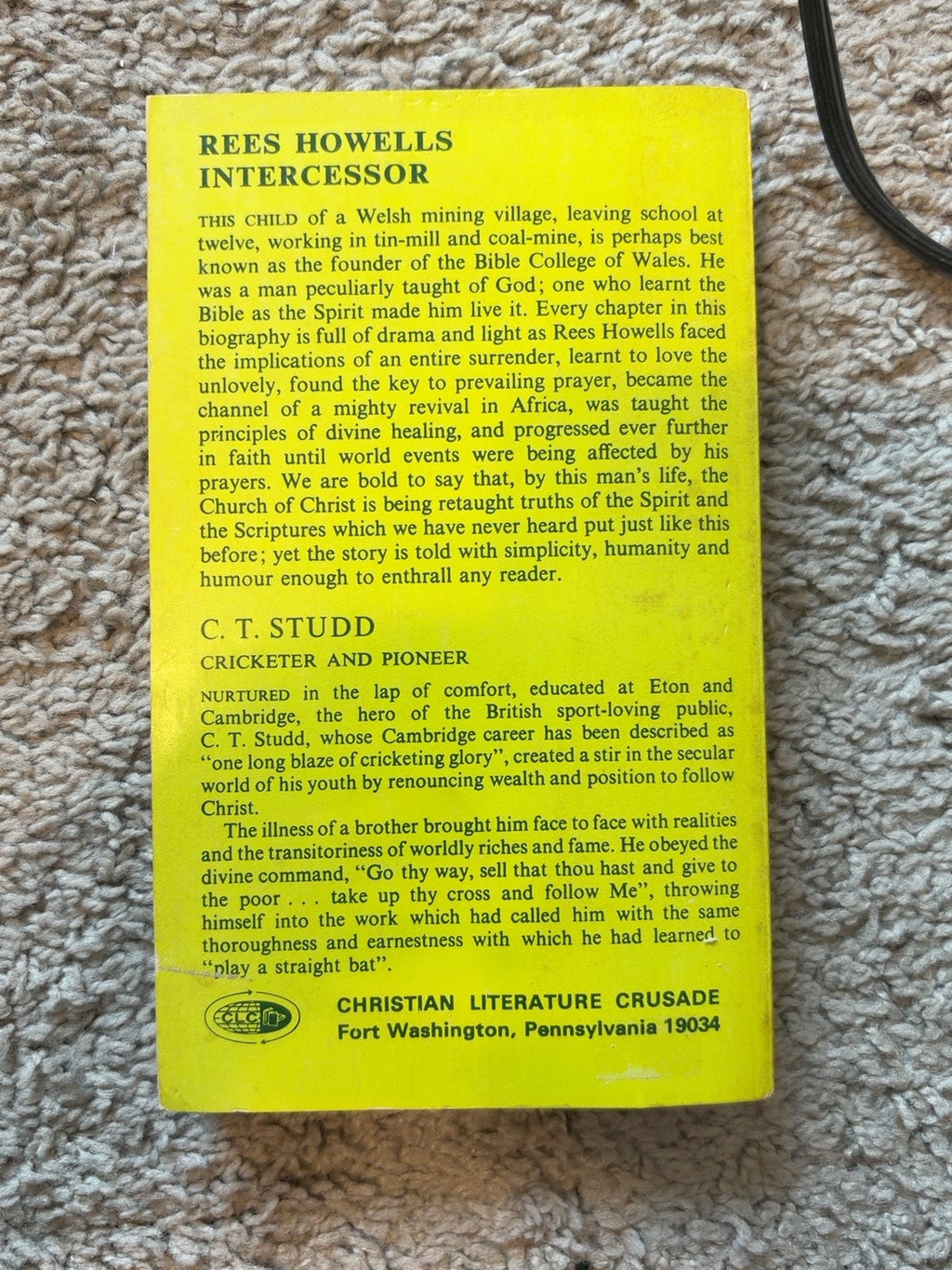 Rees Howells, Intercessor by Norman Grubb — actual used copy, back cover