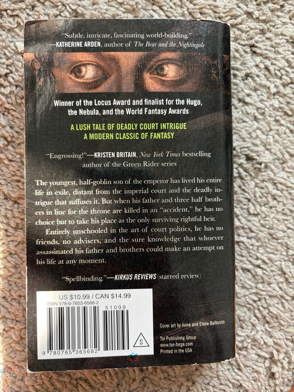 The Goblin Emperor by Katherine Addison — actual used copy, back cover
