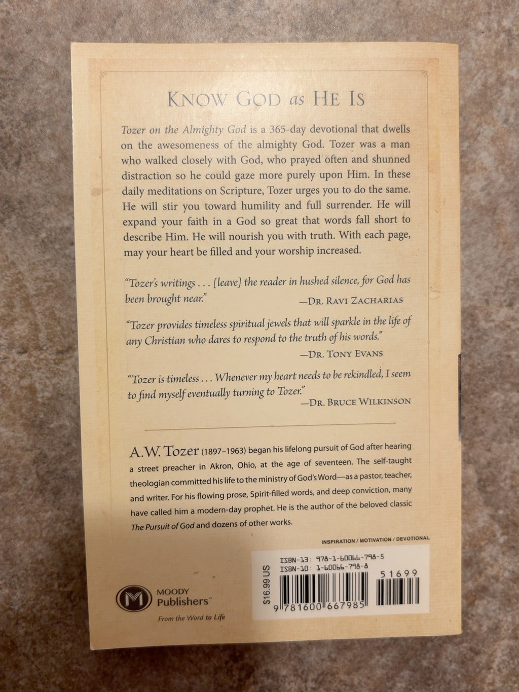 Tozer on the Almighty God — actual used copy, back cover