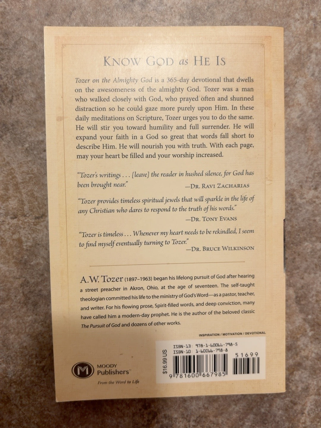 Tozer on the Almighty God — actual used copy, back cover