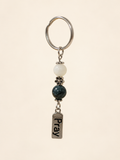 Pray Word Bead Keychain with white and deep teal beads