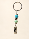 Faith Word Bead Keychain with turquoise and pale mint beads