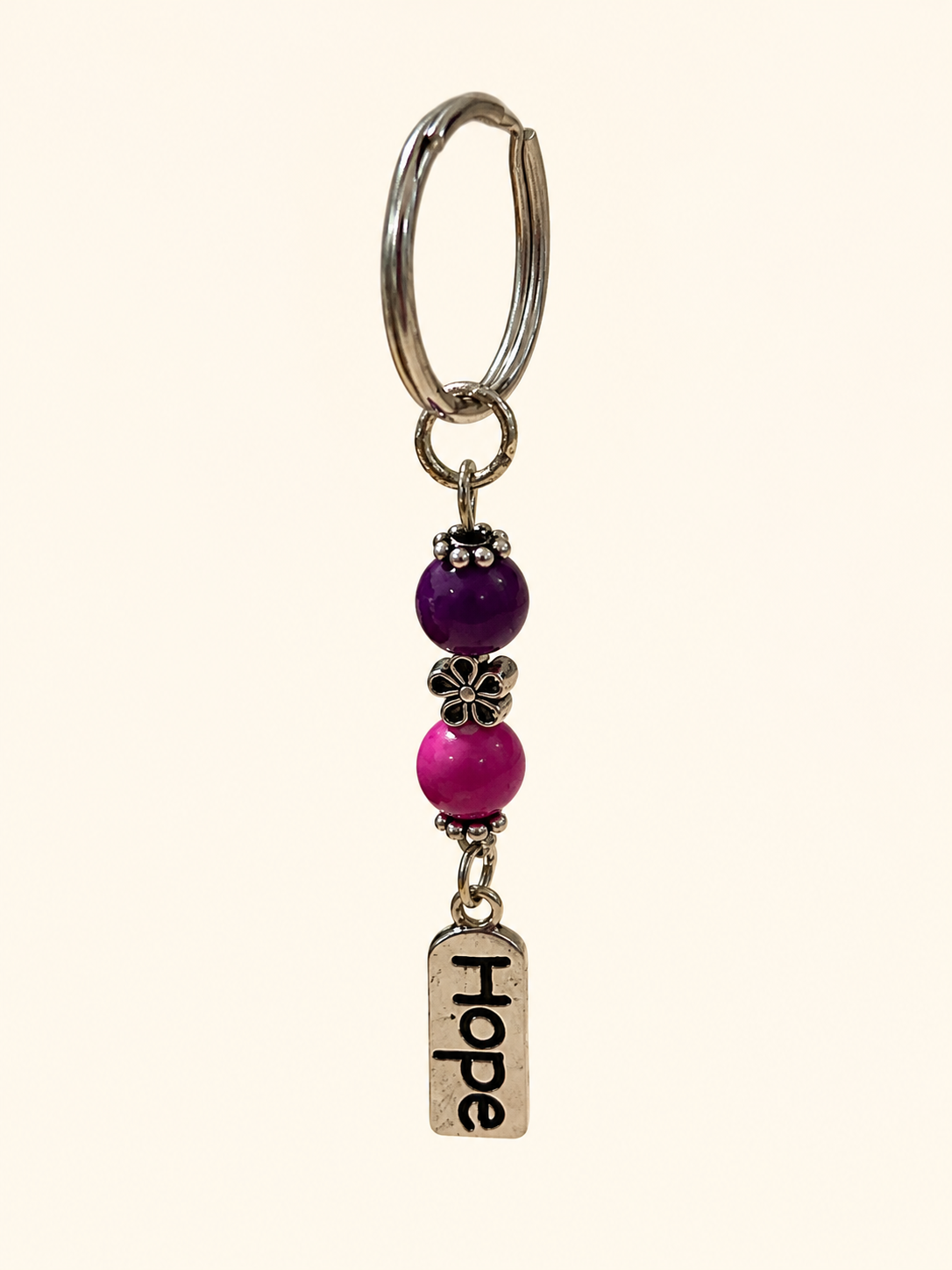 Hope Word Bead Keychain with purple and magenta beads