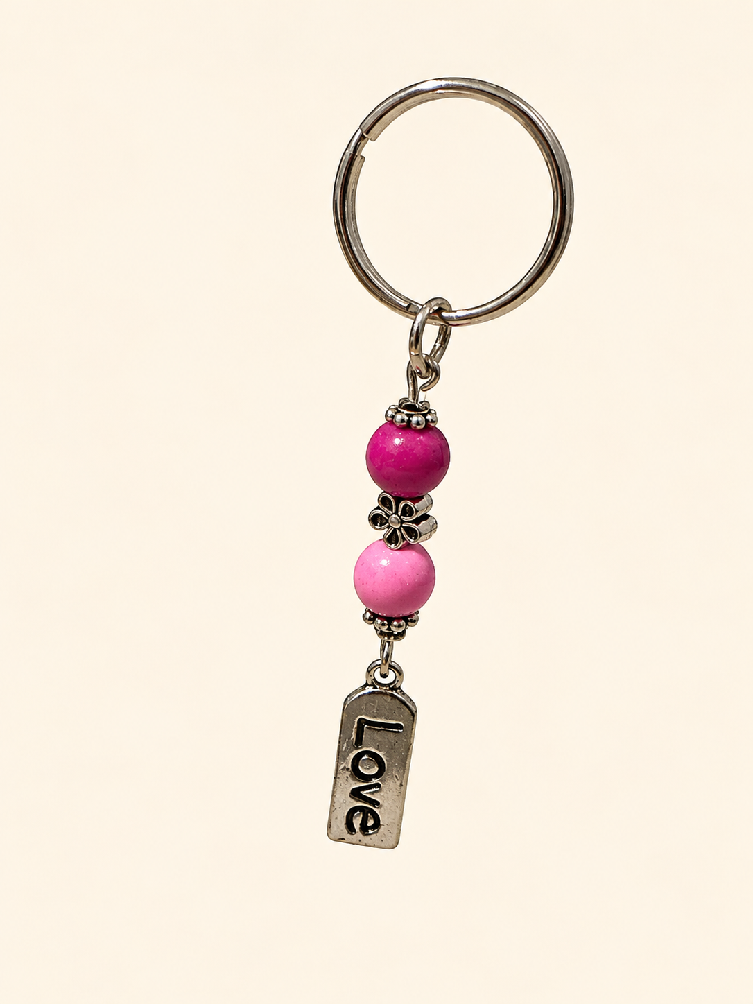 Love Word Bead Keychain with magenta and pink beads