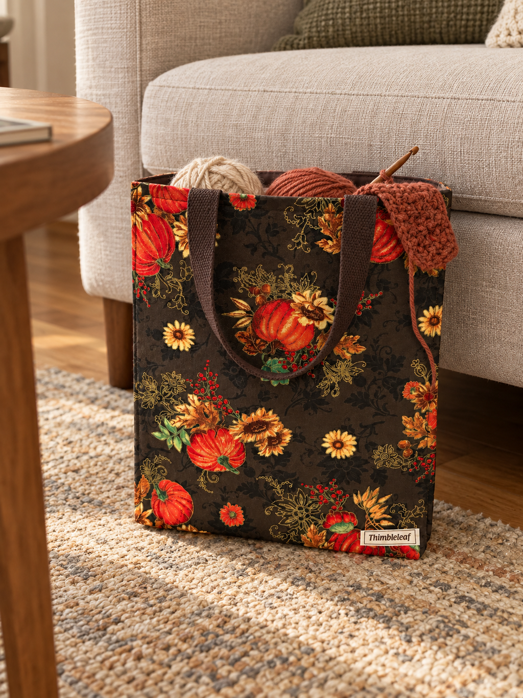Midnight Pumpkin Harvest Tote, lifestyle crochet view