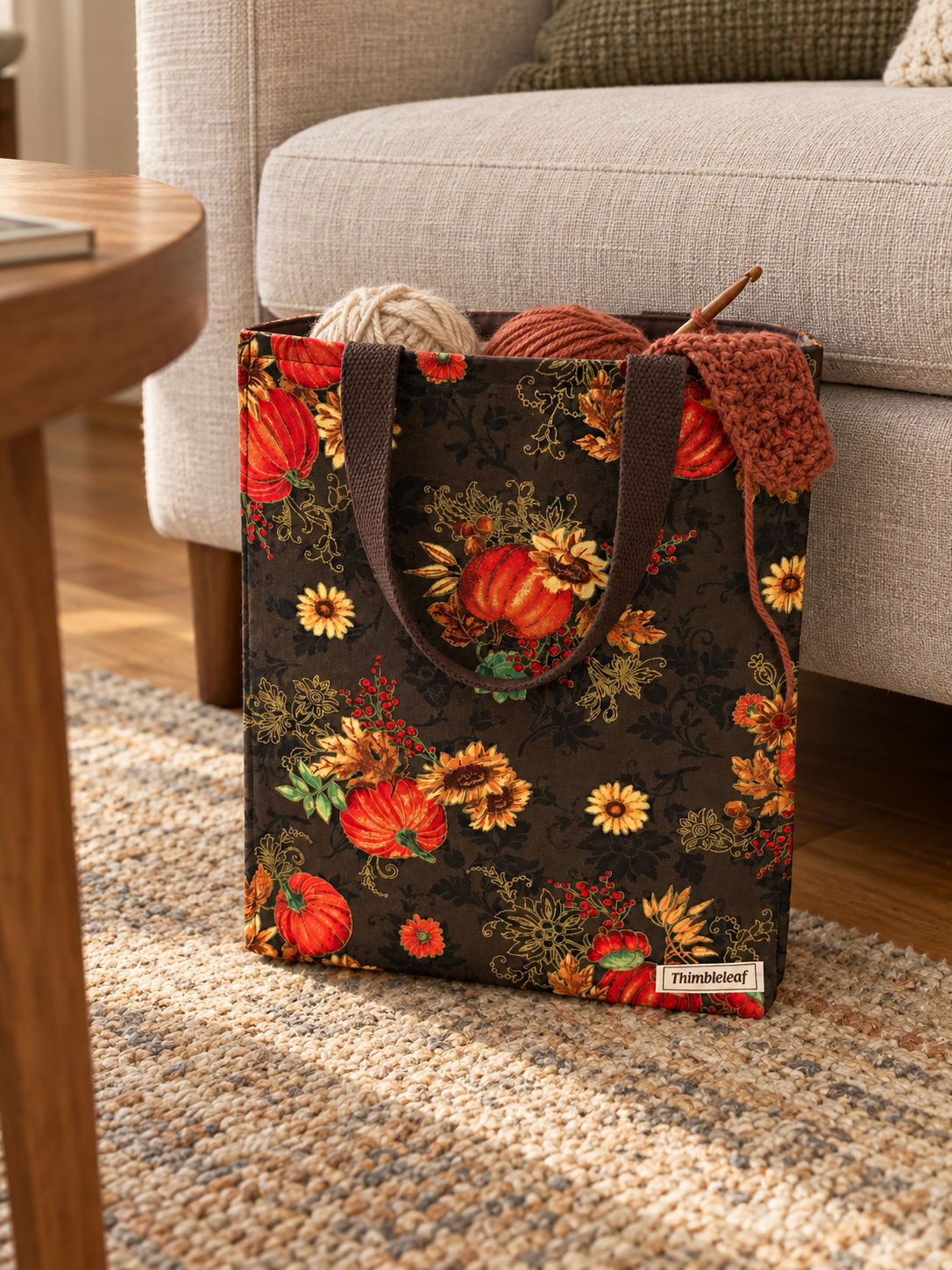 Midnight Pumpkin Harvest Tote, lifestyle crochet view